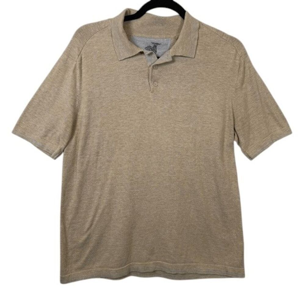 Raffi Silk Blend Sweater Polo‎ Short Sleeves Marled Tan Soft Men's Size Medium